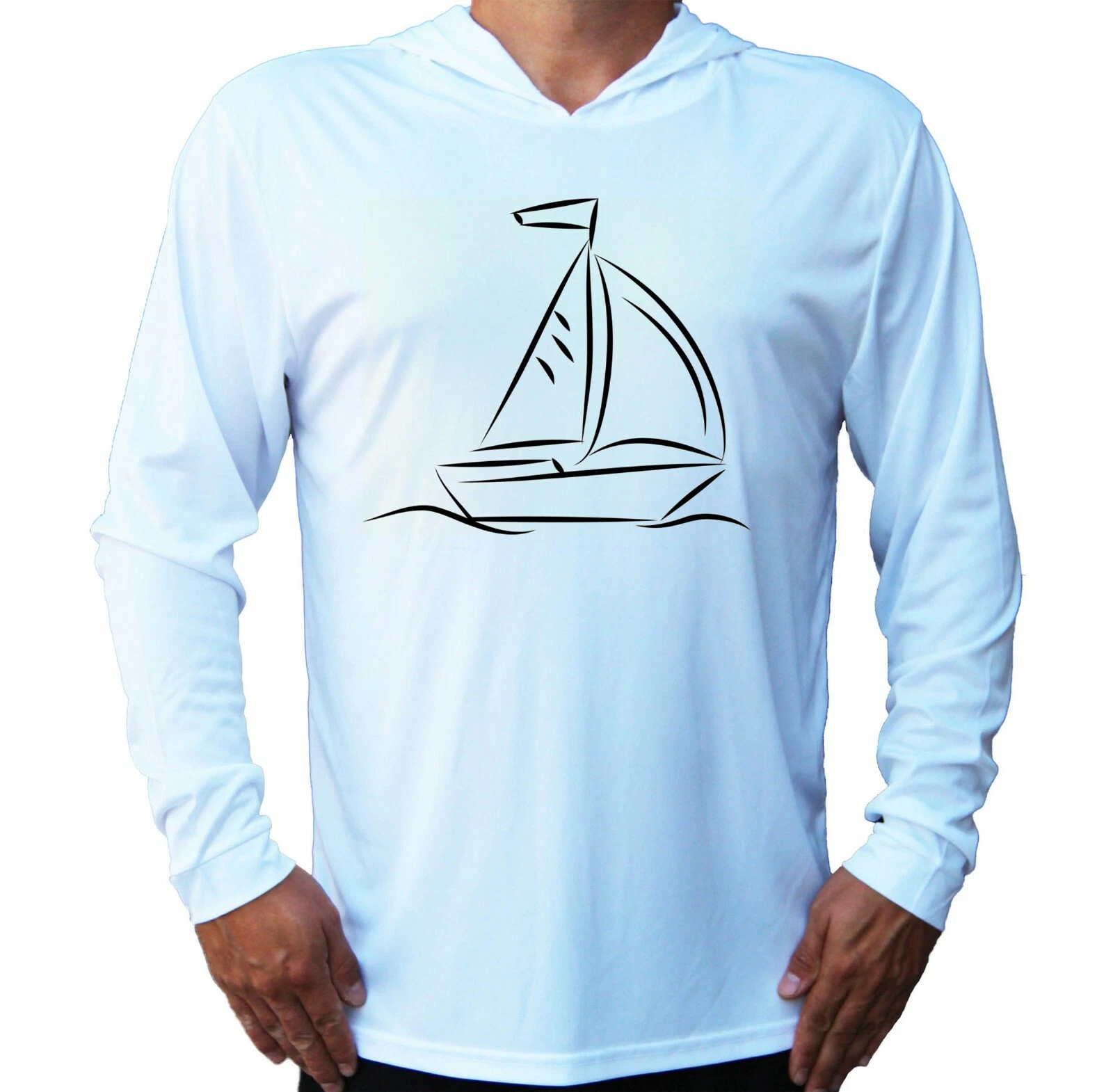 Sailboat Sea Ocean Fishing UV Protected UPF 50 Long Sleeve T-Shirt Hood Boat