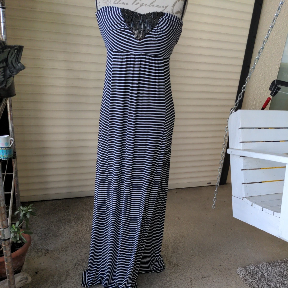 2b Bebe Black And White Striped Strapless Maxi Small dress eBay