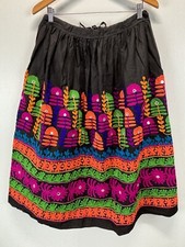 Banjara Embroidered Midi Skirt One Size Black Drawstring Waist Mirror Detail