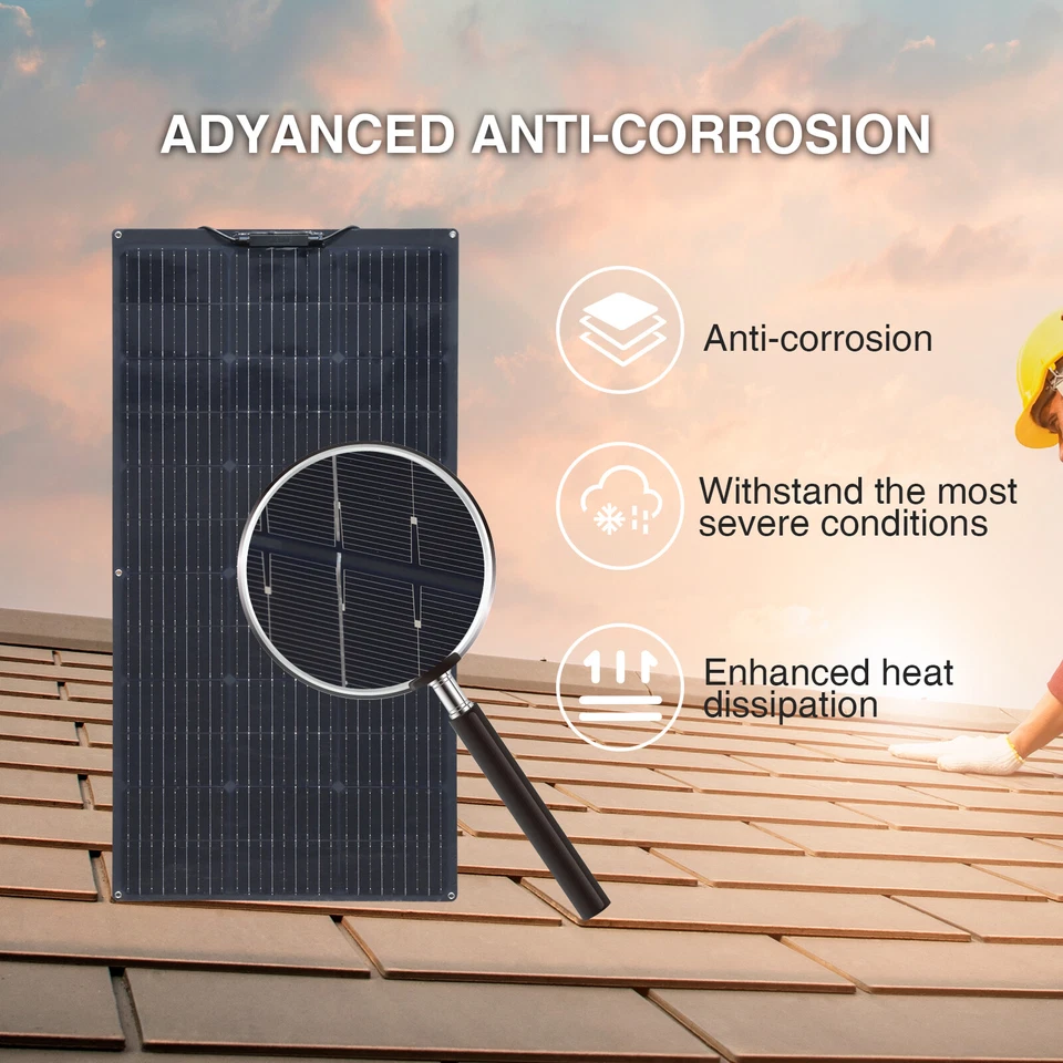 200W Schwarz Flexible Solarpanel PV Monokrystallin für Wohnmobil Balkonkraftwerk - Bild 3 von 4