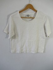 Vintage Produce Company Boxy Woven Shirt Women L Beige Short Sleeve Made in USA