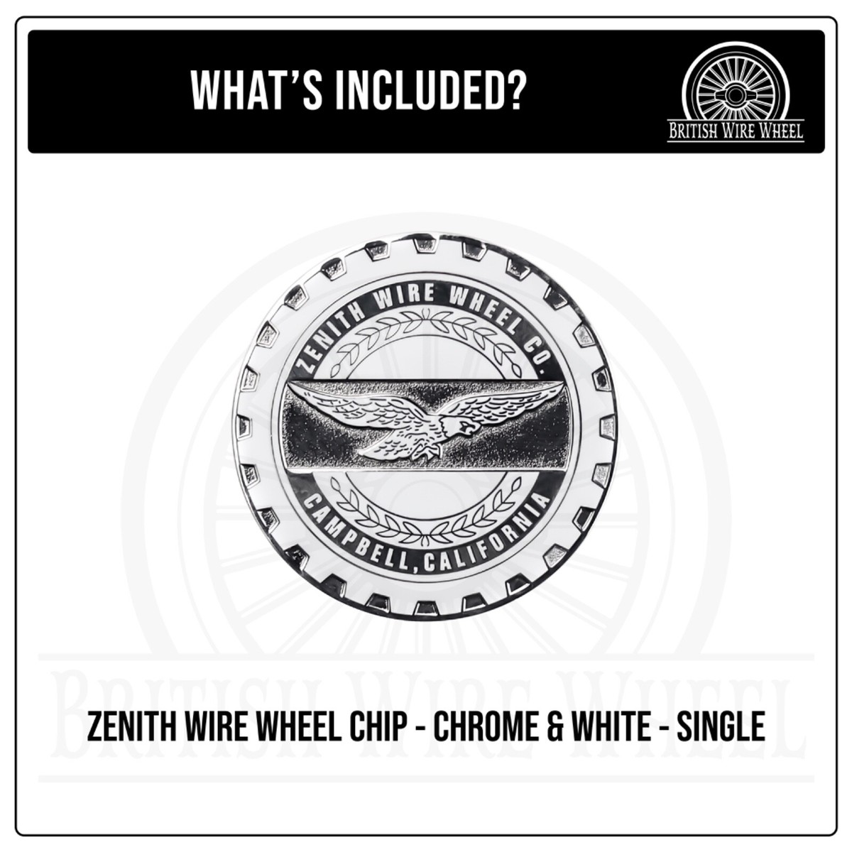 Zenith Chrome & White Metal Knockoff Wheel Chip Emblems | 2.25