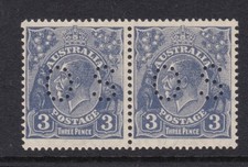 1929 KGV, SM P13.5 Wmk, 3d Blue Die 2 Pair, Perforated OS, Very Fine MNH