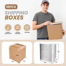 16 Pack Insulated Shipping Boxes with Aluminum Foil Liner Thermal Cold Pack