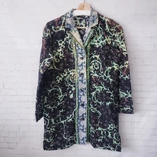 Citron Santa Monica Quilted Coat Size M Vines Artsy Cotton Silk VTG Y2K Whimsy