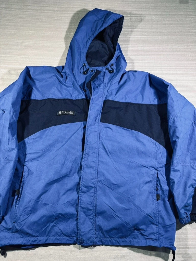 Columbia Mens Nylon Windbreaker Jacket Hooded Pockets Size XL blue #2331