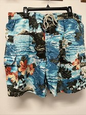 Men  s Caribbean Joe Blue Floral And Palm Trees Size XXL Swim Trunks