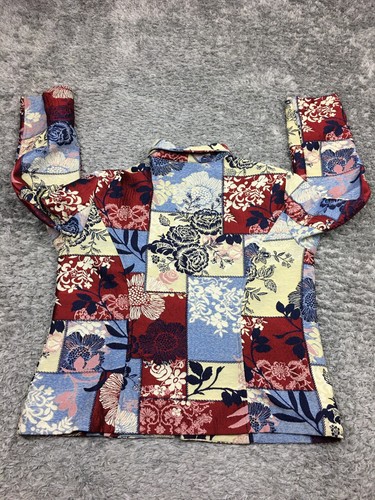 Christopher & Banks Jacket Womens Size Large Beige Blue Red Patch Floral - Picture 10 of 12