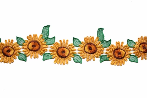 1" 2" 3" Yellow/Green /Brown Sunflower Daisy Embroidered Lace Trim Sewing Notion