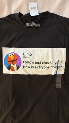 Sesame Street Elmo Tweet ''How is Everyone Doing?'' Adult T-Shirt Size L