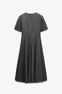 ZARA NWT WOMAN SS25 GODETS MIDI DRESS ZW COLLECTION Anthracite