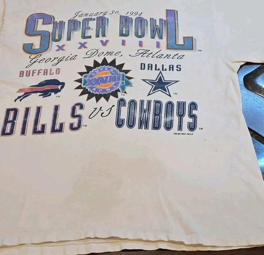 Camiseta Super Bowl XXVIII Cowboys v Bills puntada única talla L Atlanta 1994 Hanes Foto 2 de 4
