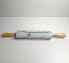 Vintage White And Grey Marble Rolling Pin with Wooden Handles 18" Long Heavy