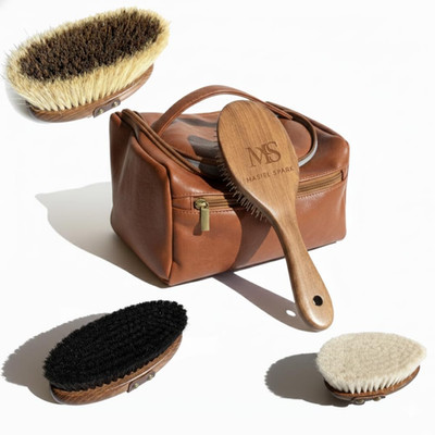 Premium Horse Brushes Set (4 Pieces) - Essential Equine Care Set with Beechwood
