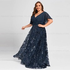 Plus Size Mother of the Bride Dress Aline V-neck Chiffon Sequin Pleated Elegant