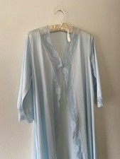 Vintage Pastel Blue Lace Trim Robe Coquette Romantic Small