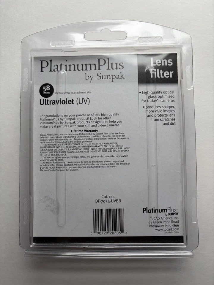 Platinum Plus by Sunpak 58mm Ultraviolet Lens UV Filter DF-7034-UVBB New - Image 2 of 3