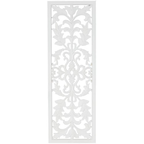 42 in.x14 in.Wood White Carved Panel Floral Wall Art Decor with Scroll ...
