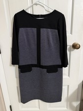 Tahari Aurthur Levine Women's Black and White Dress Size 8 3/4 Sleeve