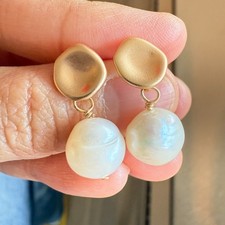 Natural Freshwater Pearl Earrings Bridal 14K Gold Plated Stud Jewelry Women