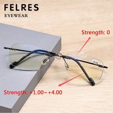 Men Metal Square Anti Blue Light Bifocal Reading Glasses Rimless Sunglasses Hot