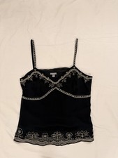 Ann Taylor Women's Regular Black Beaded Floral Camisole Tank Top Size 8