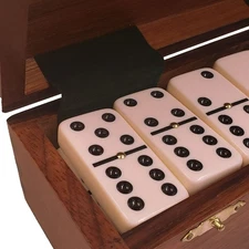 Domino Double Six 6 Creamy Blush Jumbo Pro Size with  Spinners - Wood Box