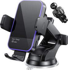 Wireless Car Charger with RGB Backlight - 15W Auto Clamping Holder for Phones