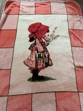 Vintage Holly Hobbie Pink Blanket Plush Throw Crib Toddler 40 X 55 Reversible