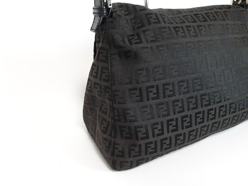 FENDI Zucca Mamma Baguette Shoulder Hand Bag Canvas Leather Black - Picture 11 of 18