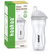 haakaa Gen.3 Natural Glass Baby Bottle 11oz - Wide Neck Anti-Colic Variable F...