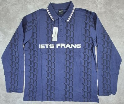 iets frans Long Sleeve Polo Shirt Large Blue All Over Print Streetwear NWT