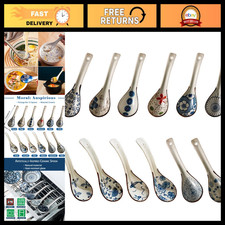 12Pcs Ceramic Asian Soup Spoons Set - Chinese Japanese Style Kitchen Utensils
