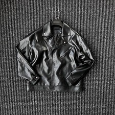 Giacca uomo pelle di pecora classica moto pelle risvolto colletto casual biker jacket