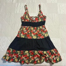 Y2K red & black floral babydoll summer dress, Large