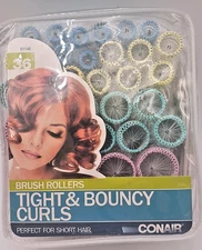 Conair Tight & Bouncy Curls Brush Hair Rollers Short Hair 36 Pc pins & Case NEW