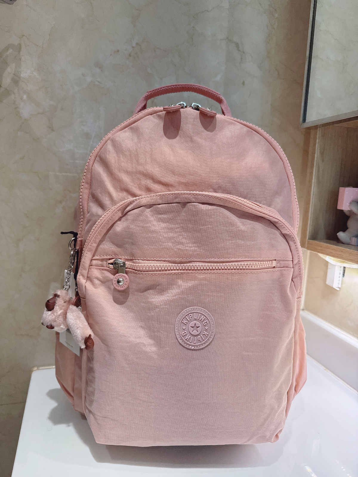 Kipling Seoul 15 Inch Laptop Backpack Light Pink Padded Shoulder Strap 45cm Height