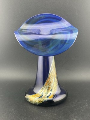 Vintage Jack In The Pulpit Cobalt Blue With Swirl Design Art Glass Vase