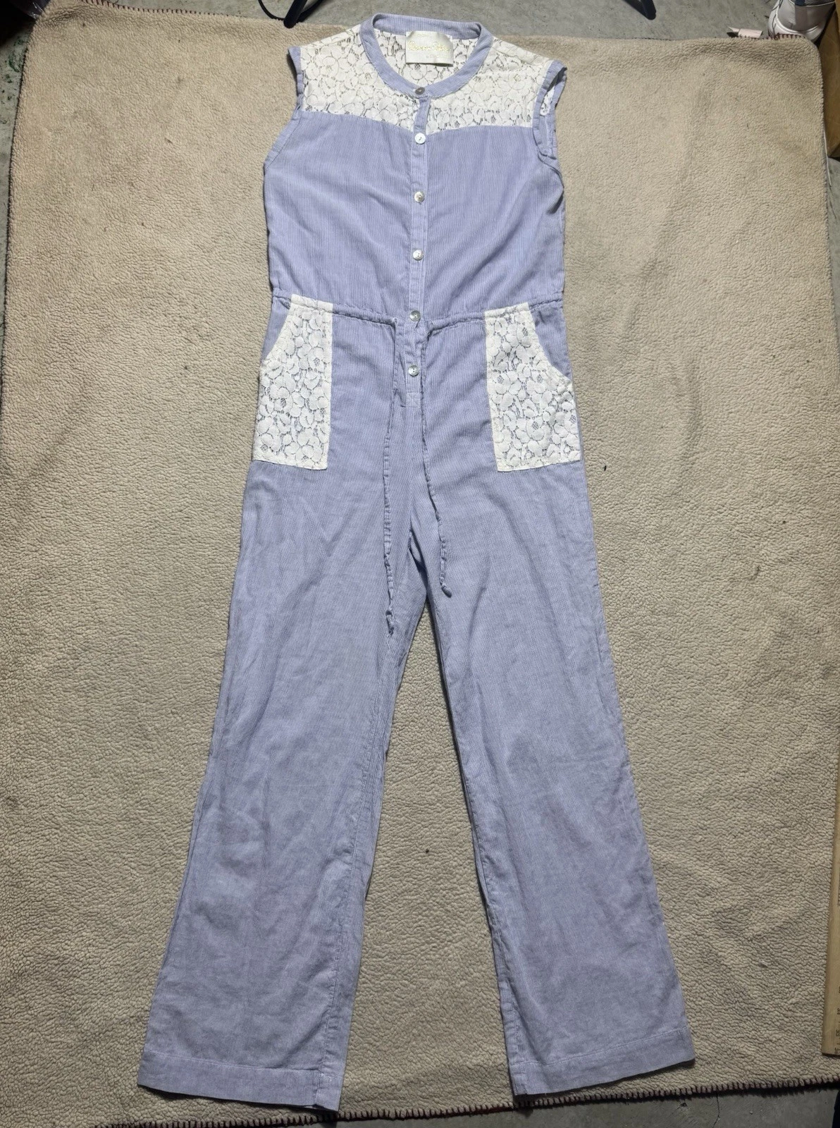 Staci Woo Souvenir Edition Jumpsuit Womens Small Sleeveless Striped Floral Lace