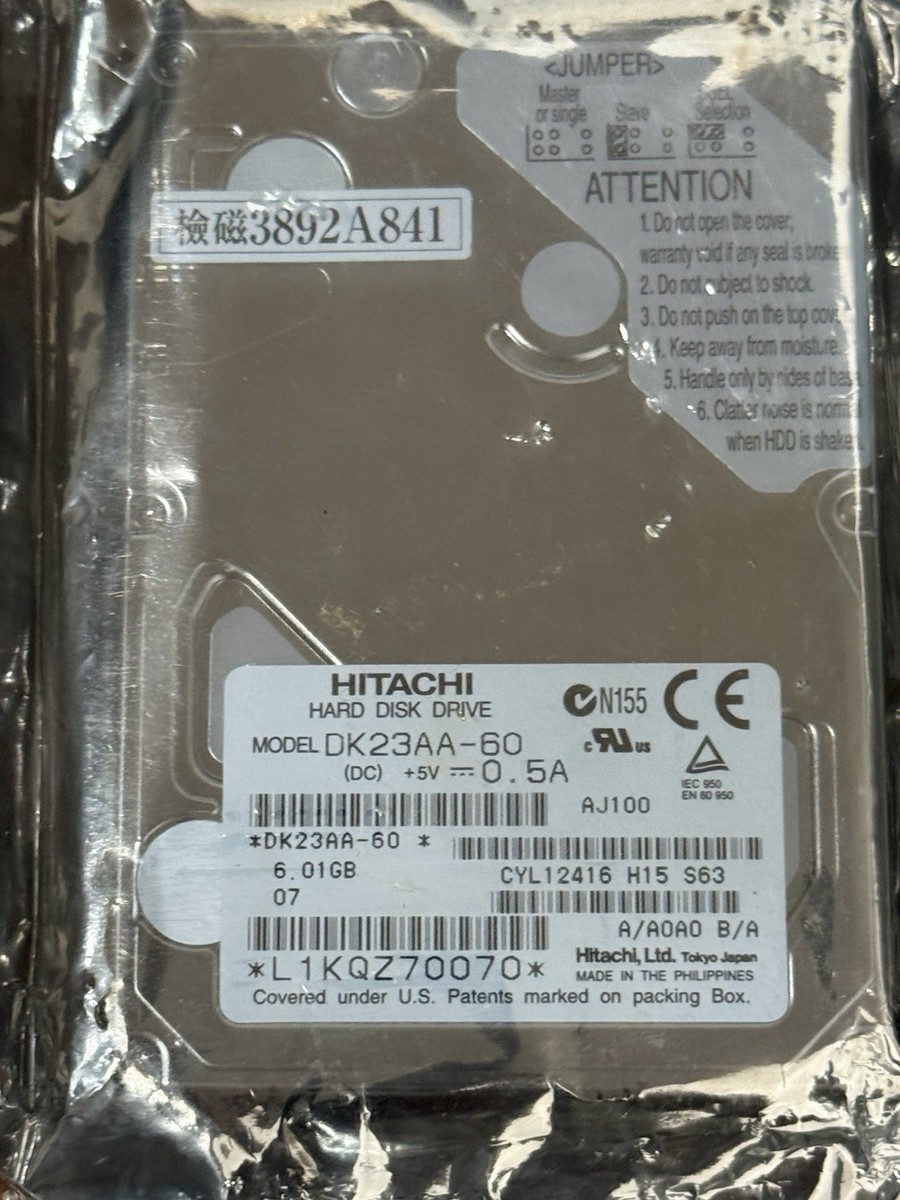 バーバリー　120 HITACHI DK23AA-60 6GB 4200U/min 512KB IDE 2.5'' - New Factory