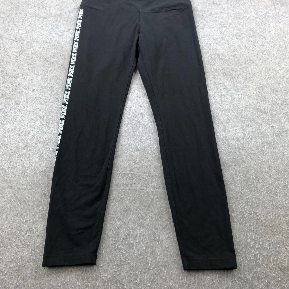 Victoria's Secret ROSA Leggings Mujer Grandes Negros Tiro Alto Lateral Logo Yoga Y2K Foto 2 de 4