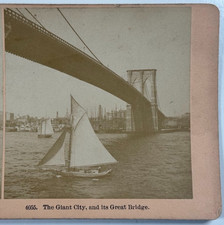 The Giant City of New York and Its Iconic Suspension Bridge View Stereoview