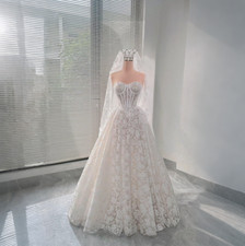 Sweetheart Corset Lace Ballgown Wedding Dress Floral Lace Bridal Gown