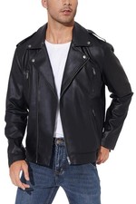 Faux Leather Men's Black Bomber Motorcycle Leather Jacket Stand Collar