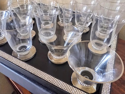 Sophie Villepigue French Crystal Swarovski Wine, Cocktail & Water Glasses 24 pcs