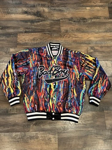 Biggie Smalls Jacket Men's L Bad Boy Satin Bomber Coat Headgear Hip Hop 90s