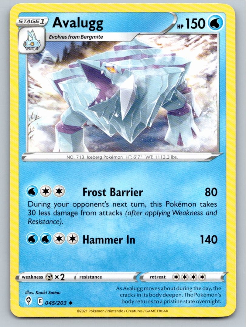2021 POKEMON AVALUGG EVOLVING SKIES 045/203 UC NM A75058 FREE S&H