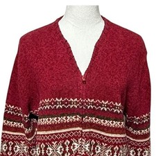 Vintage Tiara Cardigan Women Large Red Fair Isle Full Zip Holiday Nordic Sweater