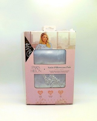 Paris Hilton Satin Pillowcase Pair 2 Standard Size Silver Soft Luxury Bedding