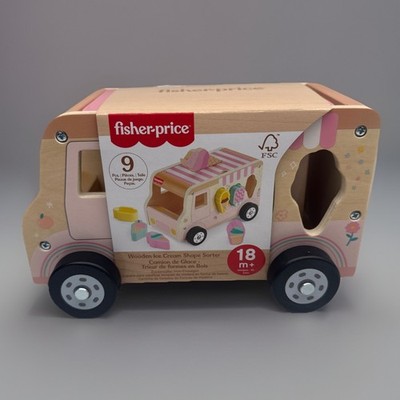 Fisher-Price Wood Toddler Toy Ice Cream Truck Shape Sorter Set, 9 Wooden Pieces 